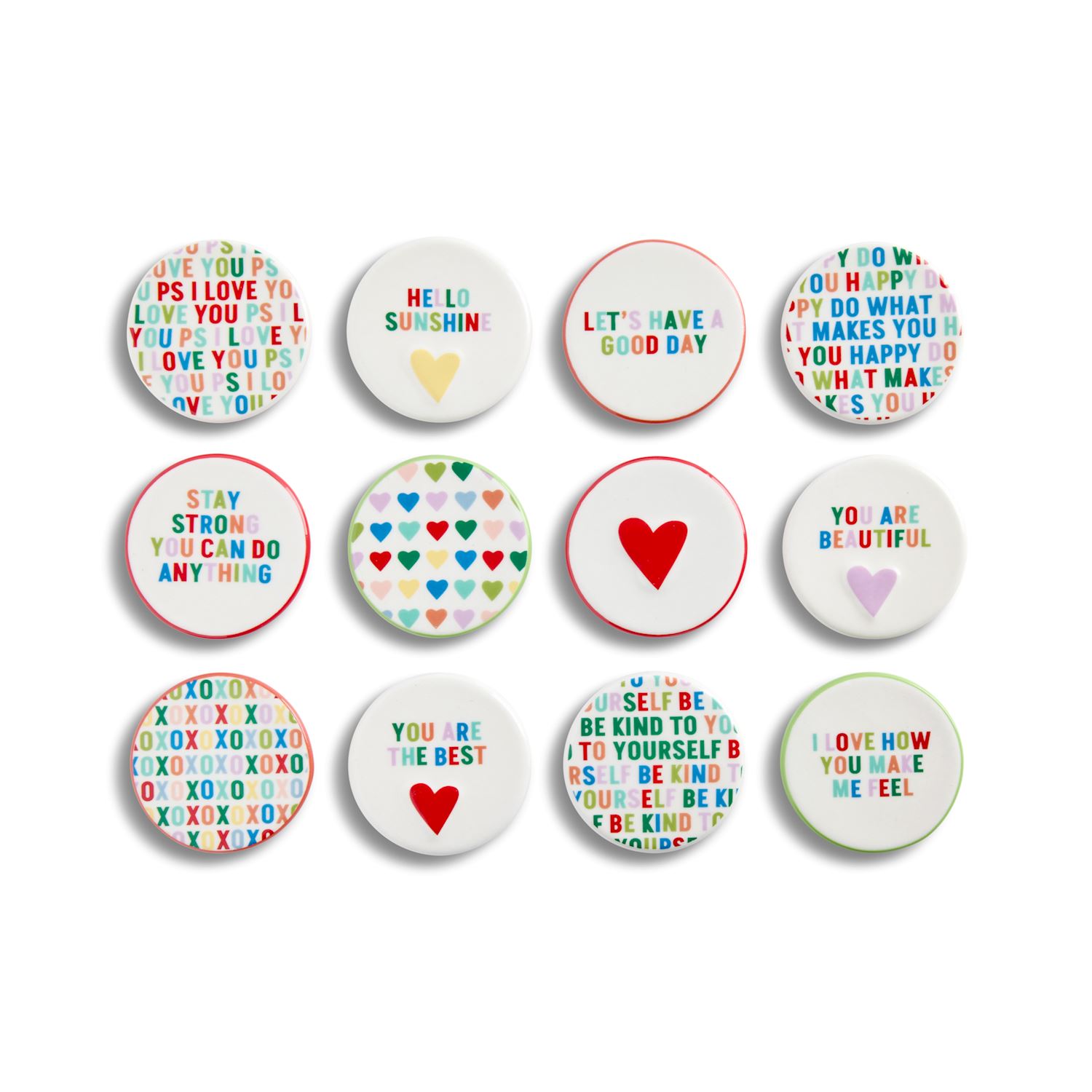 DEMDACO Emeline assorted magnets, twelve round magnets with kind messages