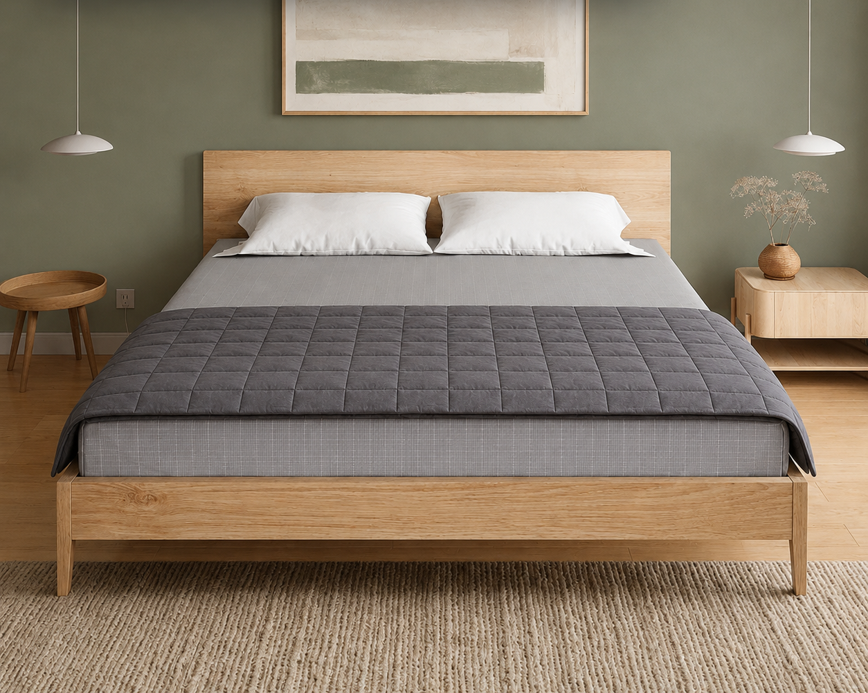 Gravity grounding sheet on a made bed