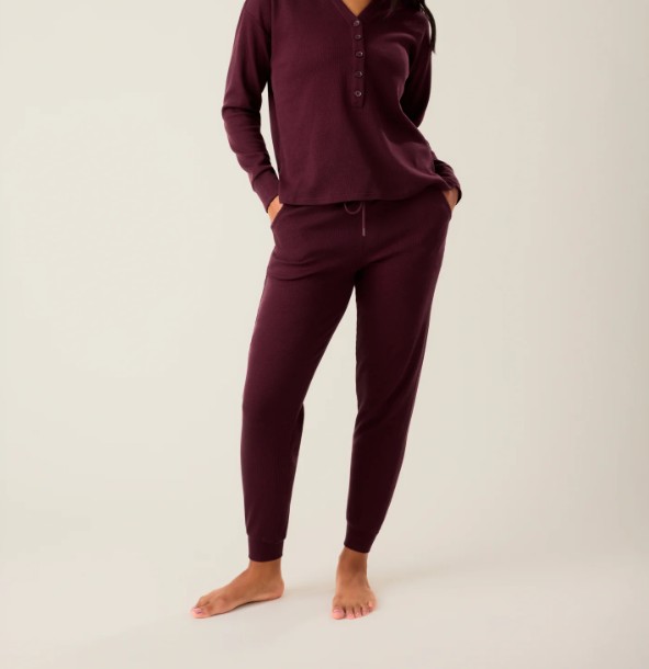 Kindred Bravely waffle maternity and nursing lounge set in deep burgundy