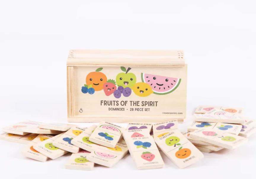 Fruit of the Spirit wooden dominoes in a wood box