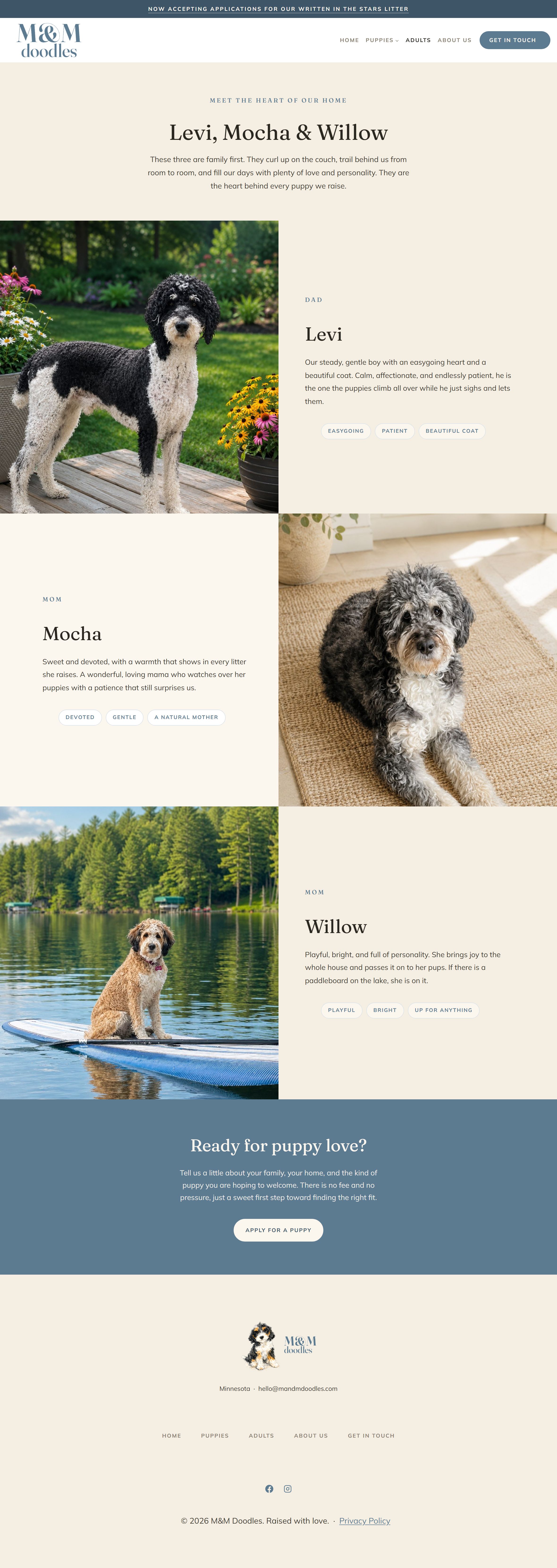 The website we built for a family who raises Bernedoodle puppies: meet the parents