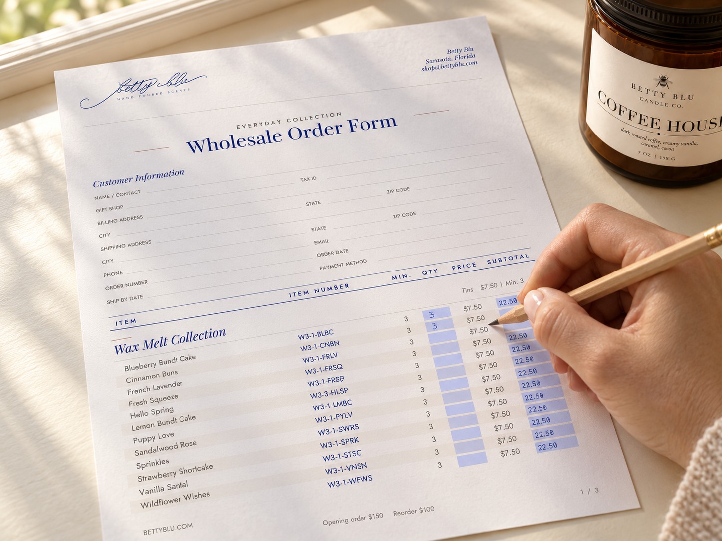 An order form being filled in with a pencil