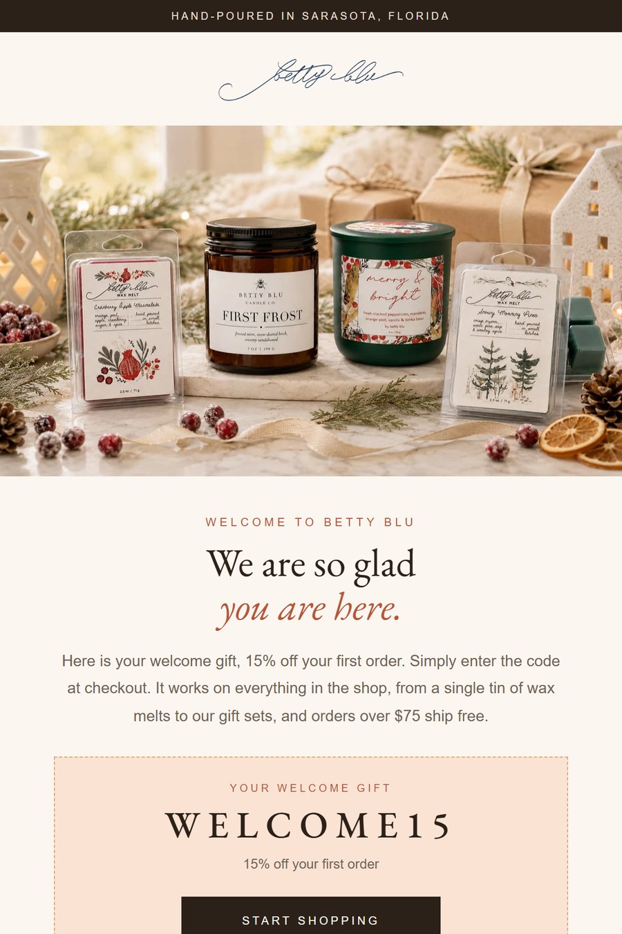 Three emails: a candle brand&rsquo;s welcome email, and a buying group&rsquo;s vendor and member emails
