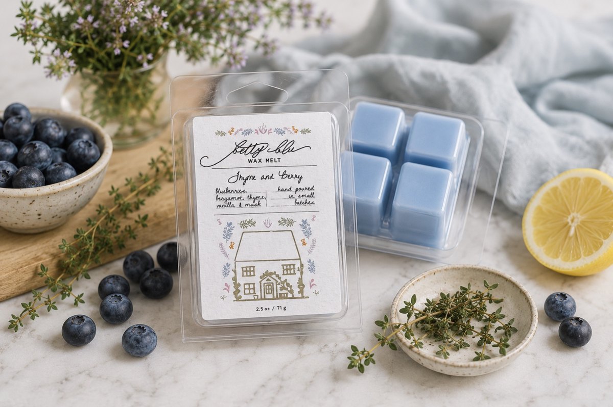 Blueberry wax melts with blueberries, lemon and thyme